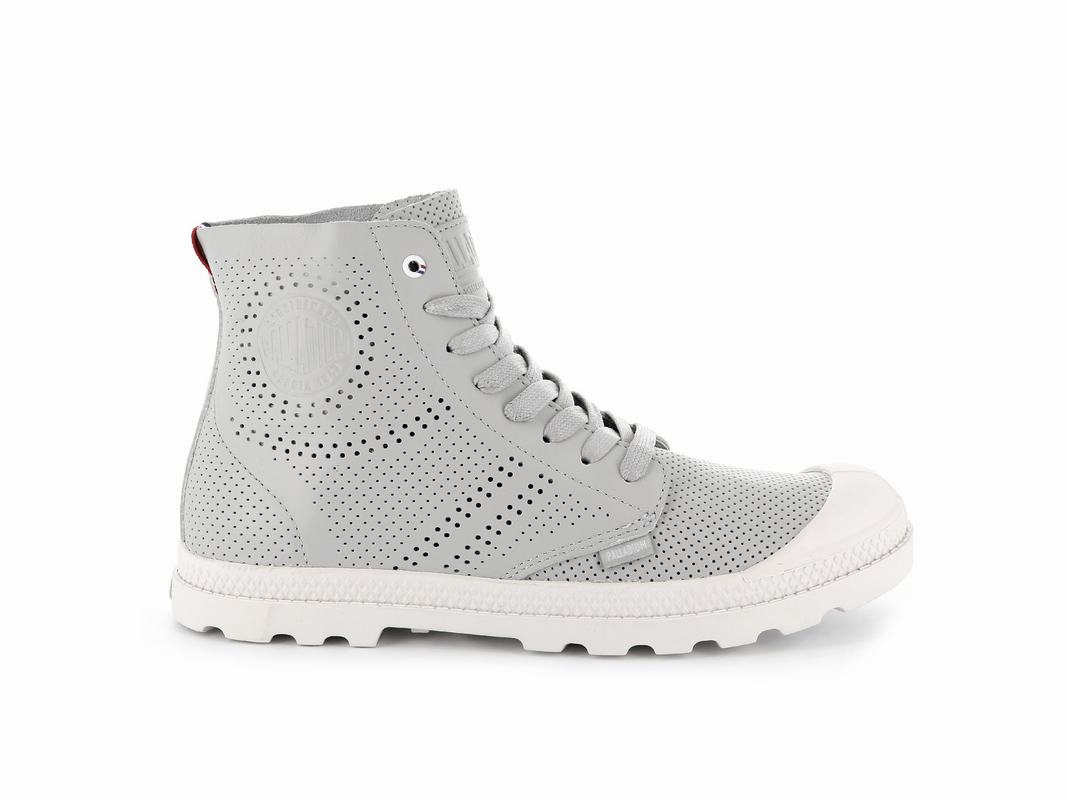 Palladium Pampa Mid Lp Perf Women's Boots Grey (QXIO93678)